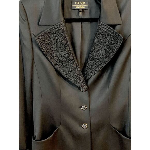 Escada Women's Embroidered Collar Front Pocket Button Closure Blazer Black - Picture 10 of 11